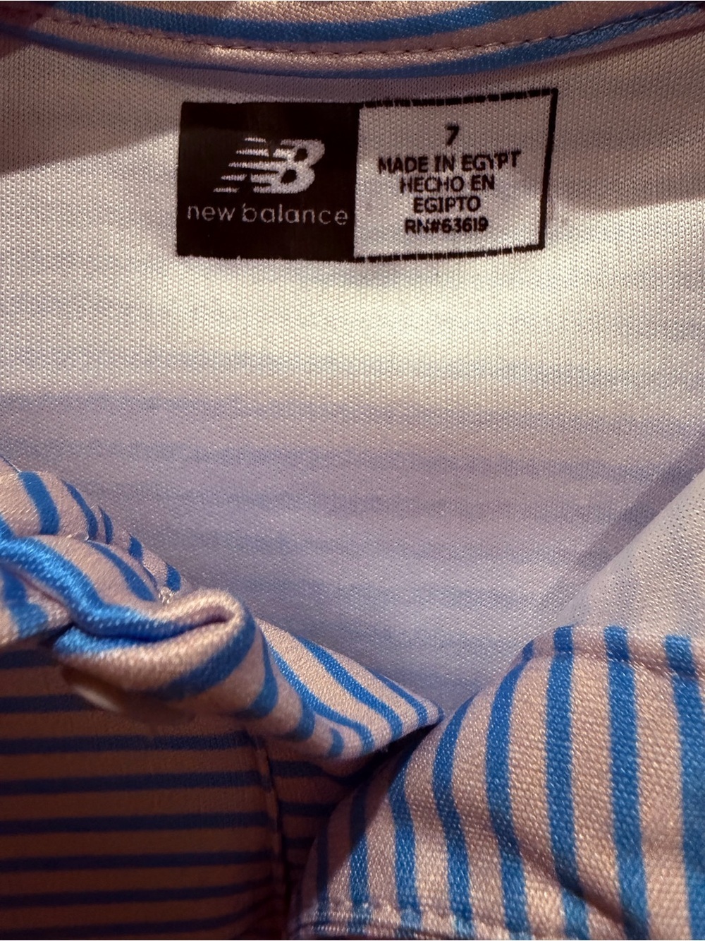 New Balance Blue Striped Kids Polo Shirt Size 7 - Picture 5 of 6